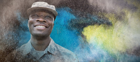 black against portrait of military smilingの写真素材