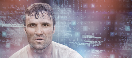 Dark room against closed portrait of a militaryの写真素材