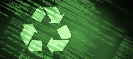 Recycling symbol against blue textsの写真素材