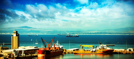 View of harbor on sunny dayの写真素材