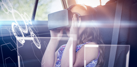 interface against girl using virtual reality headsetの写真素材
