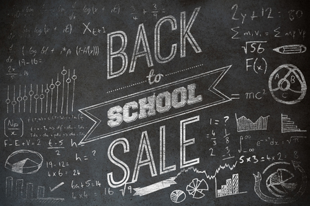 Back to school sale message against close-up of blackboardの写真素材