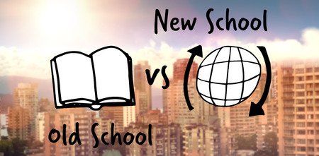 Digital composite image of book and web browser against scenic view of bright sun over white cloudscapeの写真素材