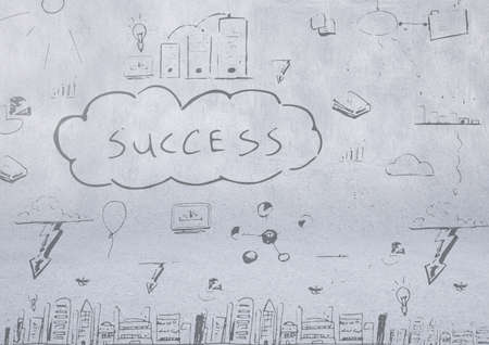 Digital composite of success drawings with grey backgroundの写真素材