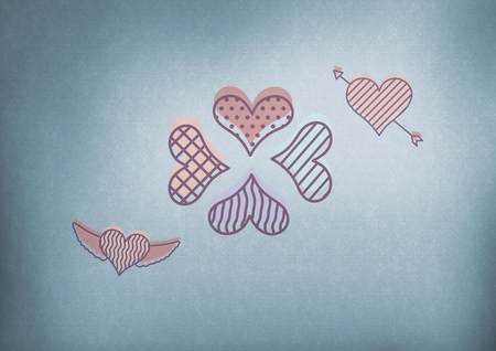 Digital composite of love heart icons with blue backgroundの写真素材