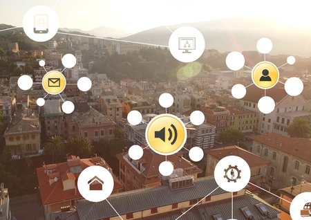 Digital composite of City with icons appsの写真素材