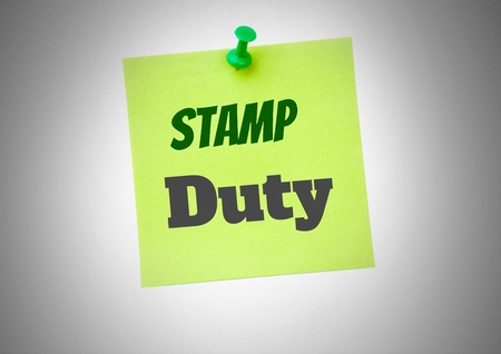Digital composite of Stamp Duty  text written on sticky noteの写真素材