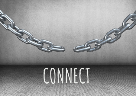Digital composite of connect text with connecting chain in roomの写真素材