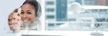 Digital composite of Happy business people standingの写真素材