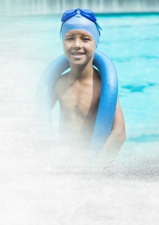 Digital composite of Boy at Swimming pool with transitionの写真素材