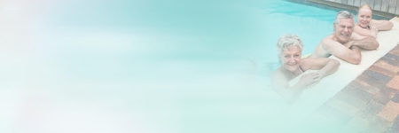 Digital composite of Old people at Swimming pool with transitionの写真素材