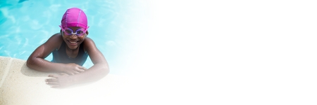 Digital composite of Child in Swimming pool with transitionの写真素材