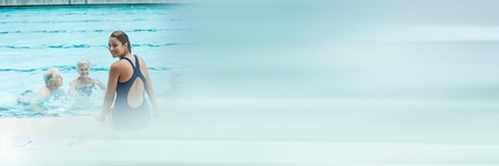 Digital composite of People in Swimming pool with transitionの写真素材