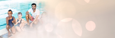 Digital composite of Lifeguard with children at Swimming pool with transitionの写真素材