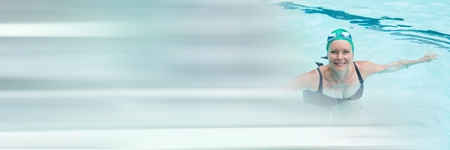 Digital composite of Woman in Swimming pool with transitionの写真素材