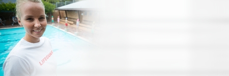 Digital composite of Lifeguard woman at Swimming pool with transitionの写真素材