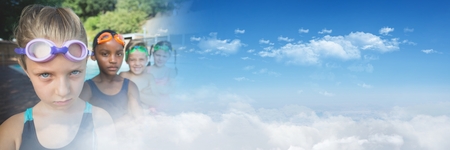 Digital composite of Children at Swimming pool with sky transitionの写真素材
