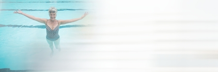 Digital composite of Old woman in Swimming pool with transitionの写真素材