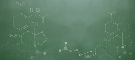 Composite image of chemical structure against green chalkboardの写真素材