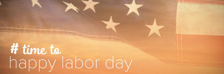 Digital composite image of time to happy labor day text against view of beach during sunsetの写真素材