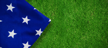 Close-up of American flag against closed up view of grassの写真素材