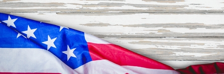 Digital composite of USA flag on woodの写真素材
