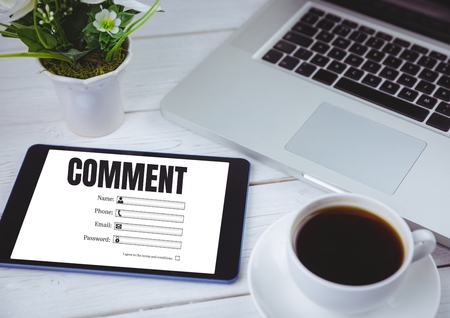 Digital composite of Comment text and graphic on tablet screenの写真素材