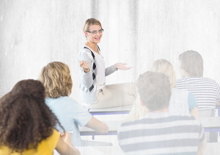 Digital composite of teacher with classの写真素材