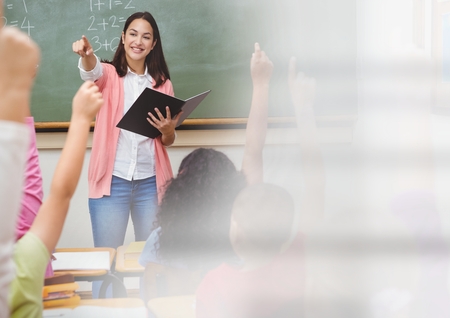 Digital composite of School teacher with class