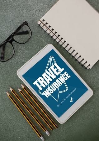 Digital composite of Tablet with travel insurance concept on screenの写真素材