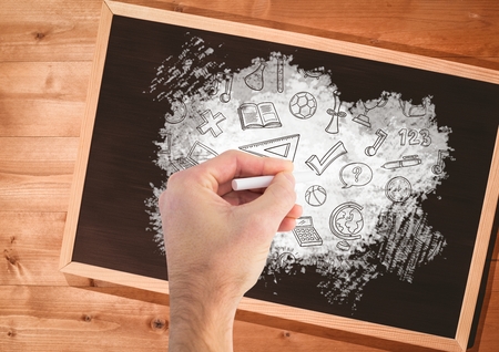 Digital composite of Hand drawing education graphics on blackboardの写真素材