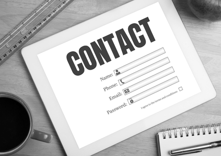 Digital composite of Contact details entry boxes on tabletの写真素材