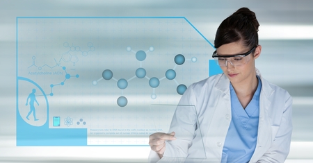 Digital composite of Doctor woman against DNA interface