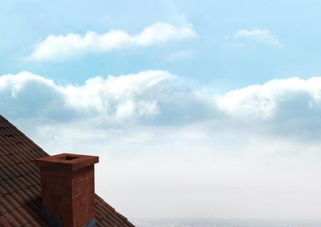 Digital composite of Roof with chimney and skyの写真素材