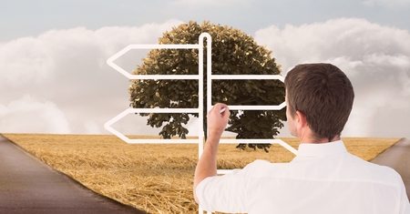 Digital composite of Business man drawing signals on the roadの写真素材