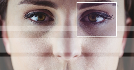Digital composite of Woman with eye focus box detail and linesの写真素材