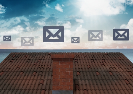 Digital composite of Email icons over roof