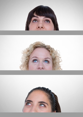 Digital composite of Various upper heads and eyes in series of threeの写真素材