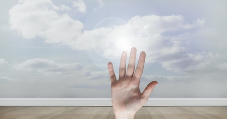 Digital composite of Hand interacting with the airの写真素材