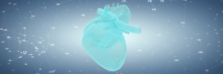 3d image of human heart  against purple vignetteの写真素材