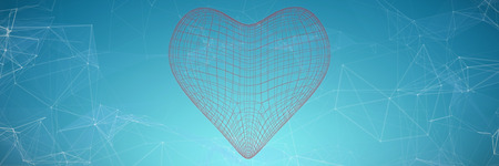 3d illustration of heart shape  against blue vignette backgroundの写真素材