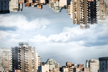 Exterior of buildings against mountain rangeの写真素材