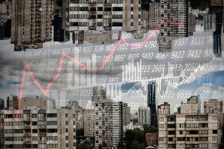 Stocks and shares against trees amidst buildings in city