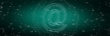 Close up of 3d of at sign  against green background with vignette