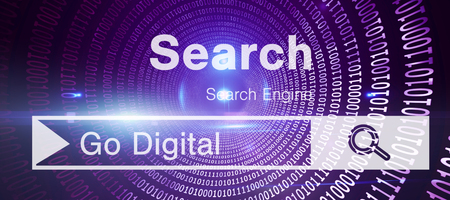 Graphic image of search engine page against spiral of shiny binary codeの写真素材