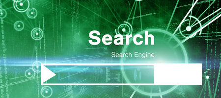 Digital image of search engine page against binary codes and linesの写真素材