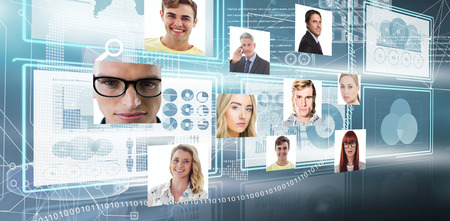 Composite image of headshots against graphic image of business growth graphs in 3dの写真素材