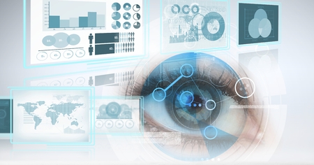 Digital composite of technology interface panels with eye