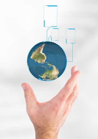 Digital composite of Hand holding a globe with connectorsの写真素材