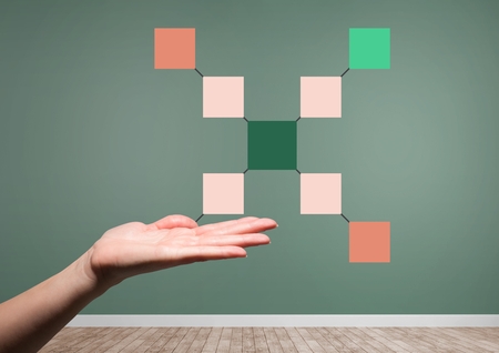 Digital composite of Open hand with mind map
